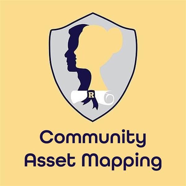 Gold square with the Portrait of the Graduate logo and the words Community Asset Mapping in navy  